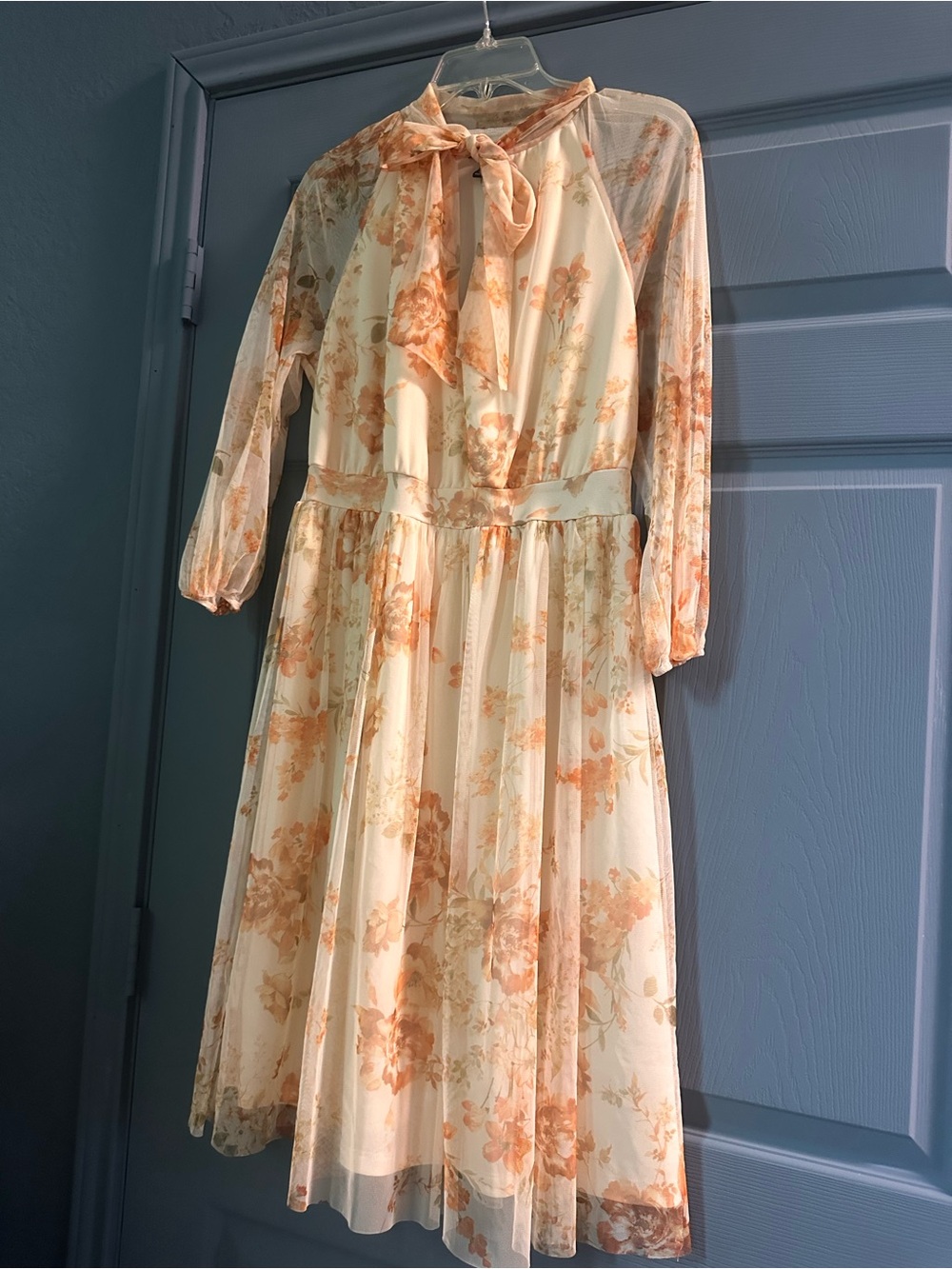 Floral Tie-Neck Maxi Dress in Cream and Peach